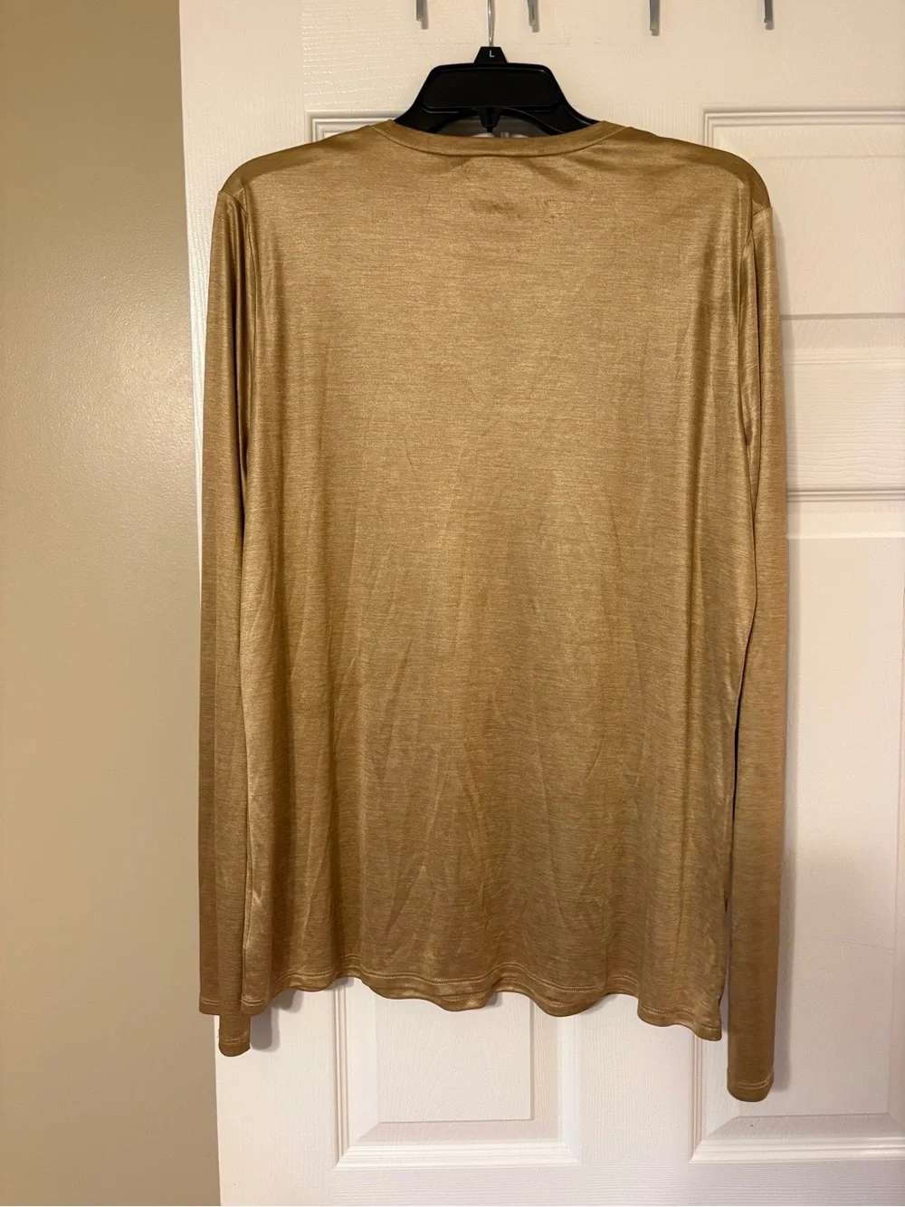 Tory Burch Gold Metallic Top Long Sleeve Crew Neck Shimmer Stretch Designer